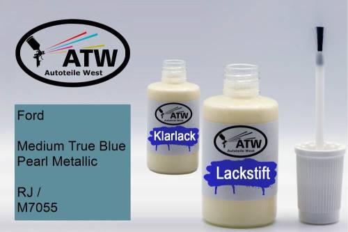 Ford, Medium True Blue Pearl Metallic, RJ / M7055: 20ml Lackstift + 20ml Klarlack - Set, von ATW Autoteile West.